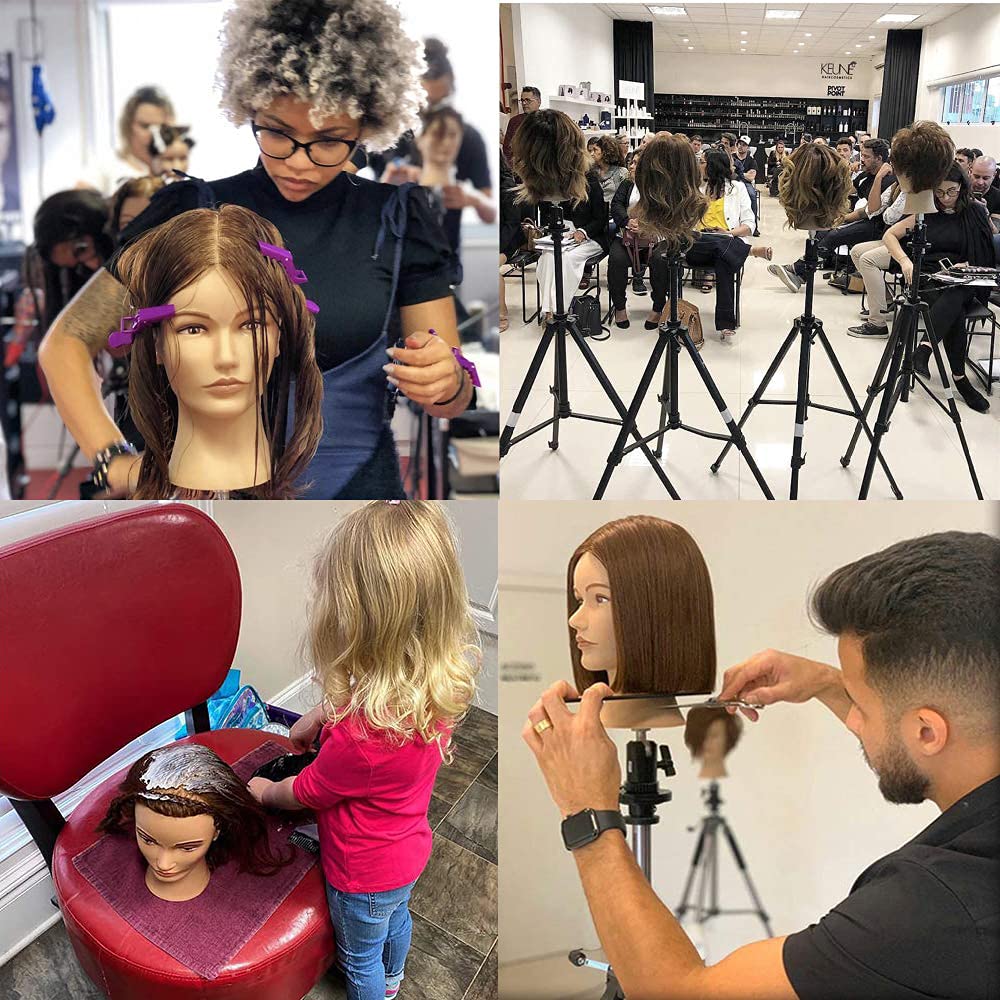 Mannequin Head with Human Hair 100% Real Hair Manikin Cosmetology Doll Head Hairdresser Practice Styling Training Head with Free Clamp Holder