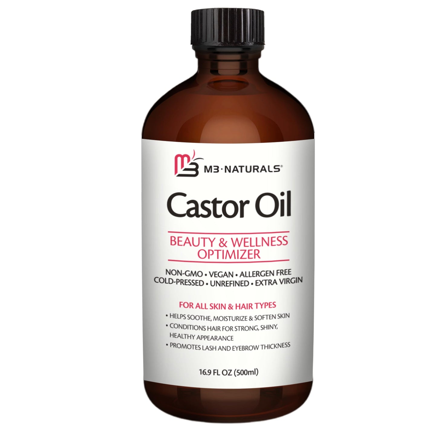 Pure Castor Oil Pack Kit, Large Hexane-Free Cold-Pressed in Glass Bottle with Adjustable Reusable Organic Cotton Wrap for Detox and Wellness (1 of Each) by M3 Naturals
