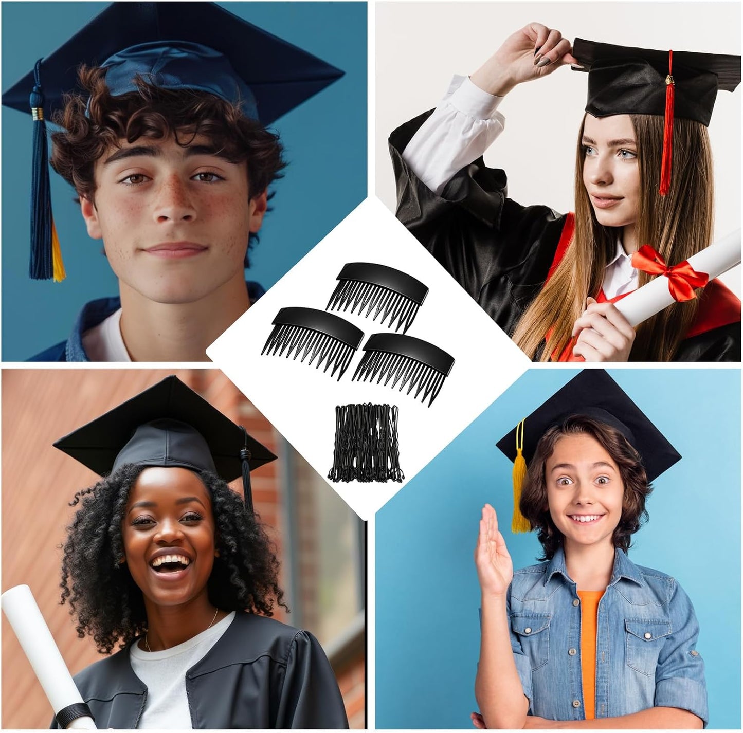 Graduation Cap Headband Insert Clips - 3 Pcs with 50 Safety Pins for Secure Hairstyle | Perfect for Graduation Party