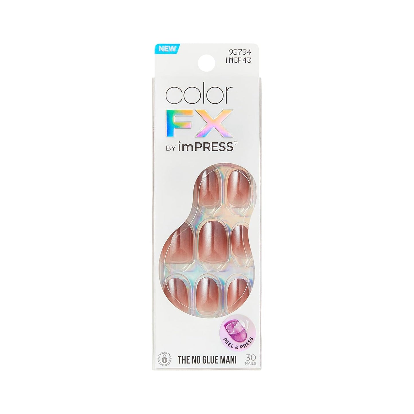 Kiss Impress No Glue Press-On Nails - Blissful Radiance Brown | Short Oval Shape, 30 Nails & Accessories