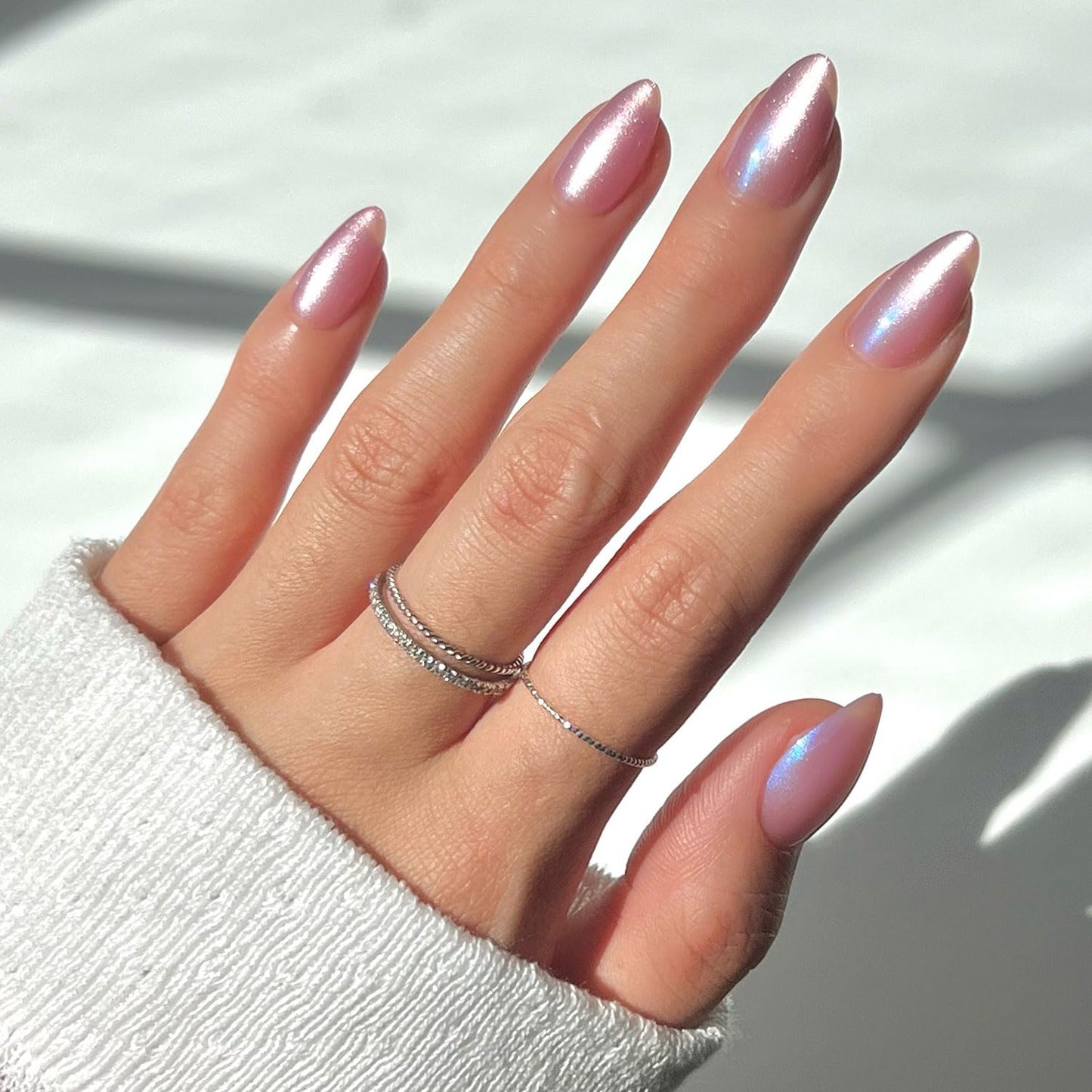 Press On Nails - Caviar | Semi-Transparent Short Almond Shape, Salon Quality | 30 Nail Kit with Glue, 15 Sizes Available