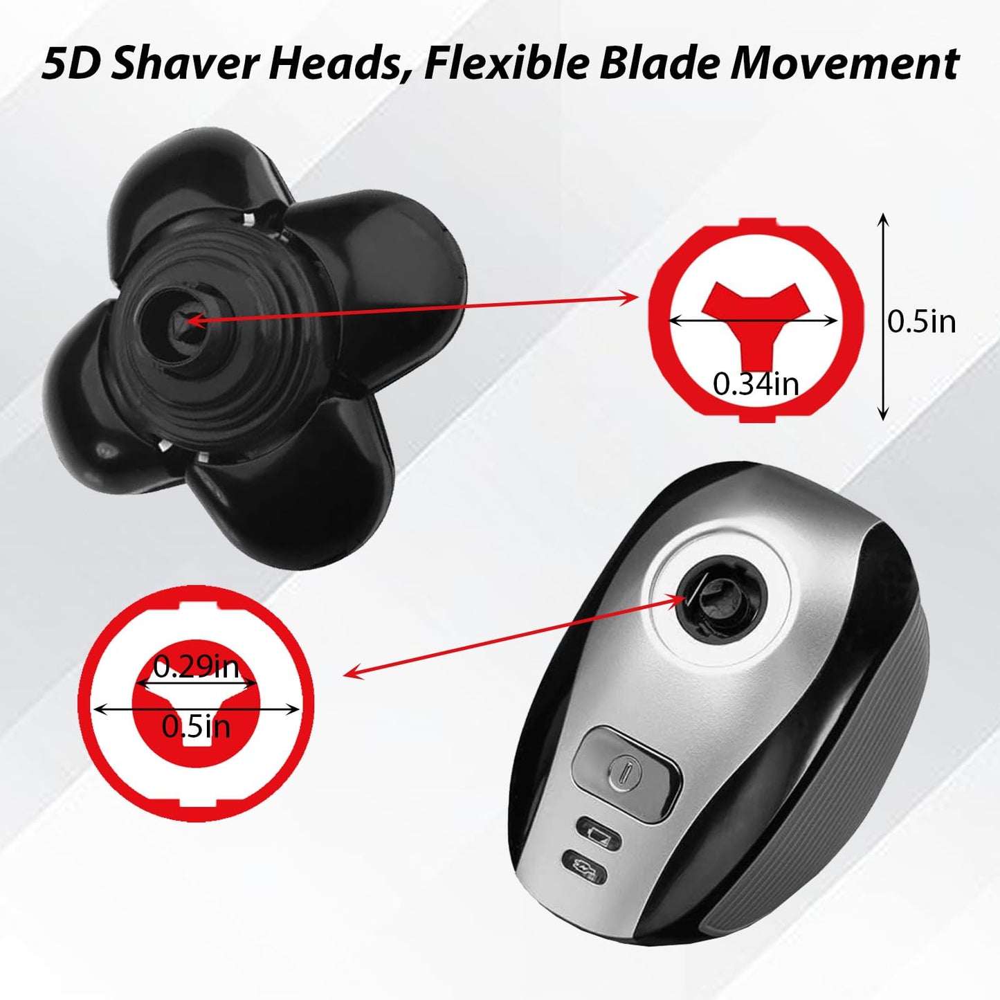 Carreuty 3Pcs 5 Head Shaver Replacement Blades for Freebird Head Shaver, Universal 5 Blades Shaver Replacement Heads for Electric Razor Shaver Head, Bald Men Freedom Grooming Head and Face, Black