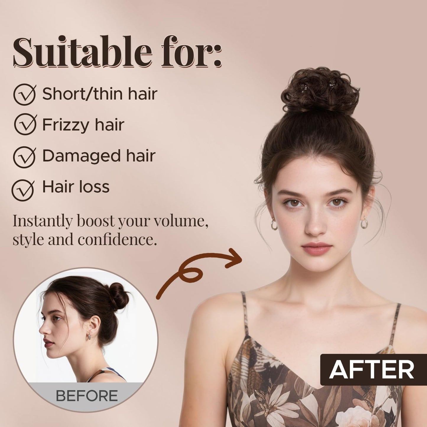 prokyvity Messy Bun Hair Piece Human Hair, Human Hair Messy Bun Hair Piece for Women,100% Real Hair Bun Wig,Invisible Light and Soft Straight-02 Dark Brown