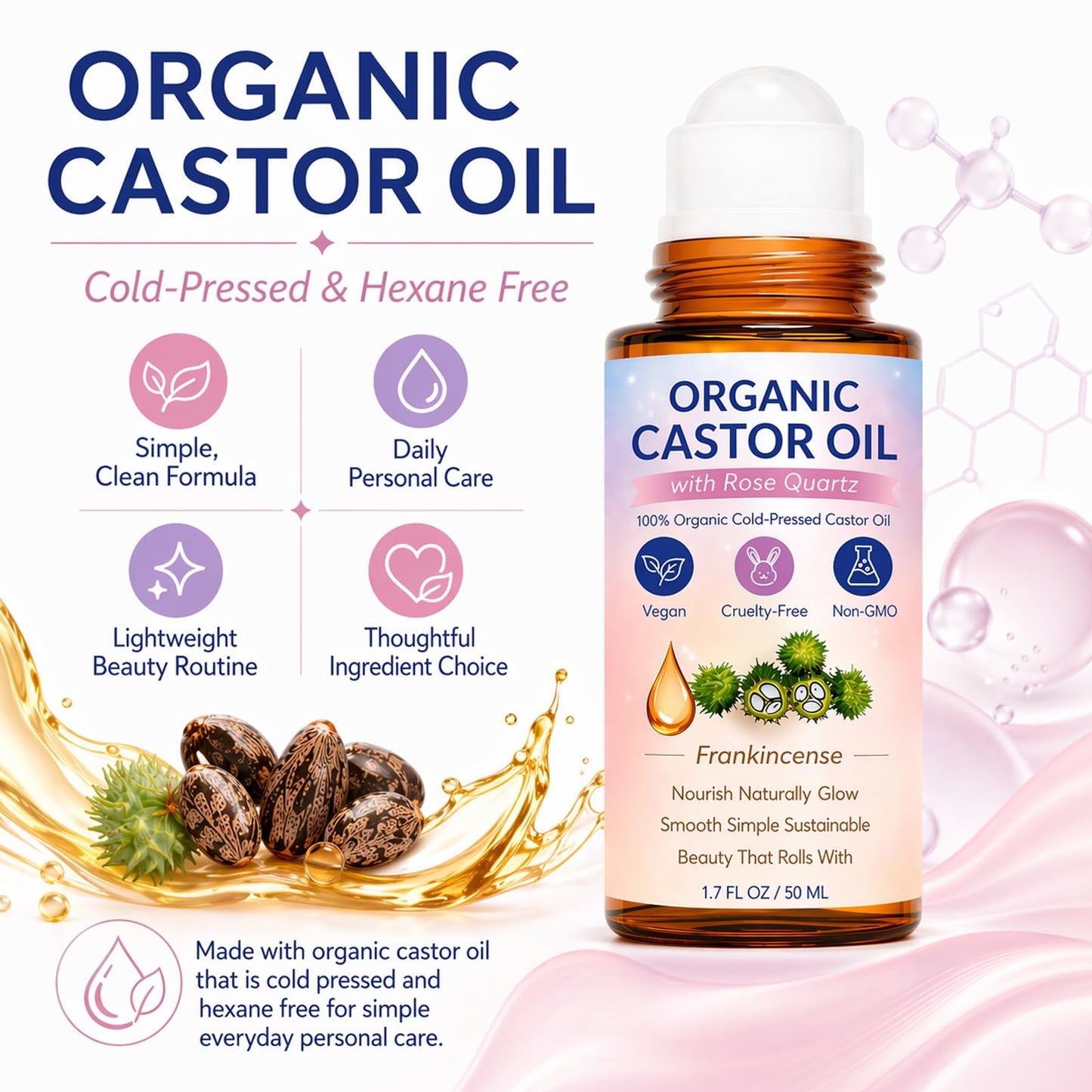 nutracifica Soldaire Organic Castor Oil Roll-On, Cold Pressed, 1.7 Fl Oz