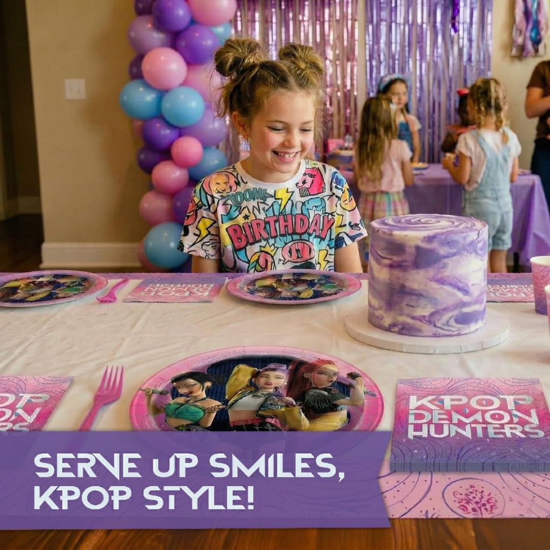 Unique KPop Demon Hunters Plates and Napkins for 32 | KPop Demon Hunters Birthday Decorations for Party | Officially Licensed