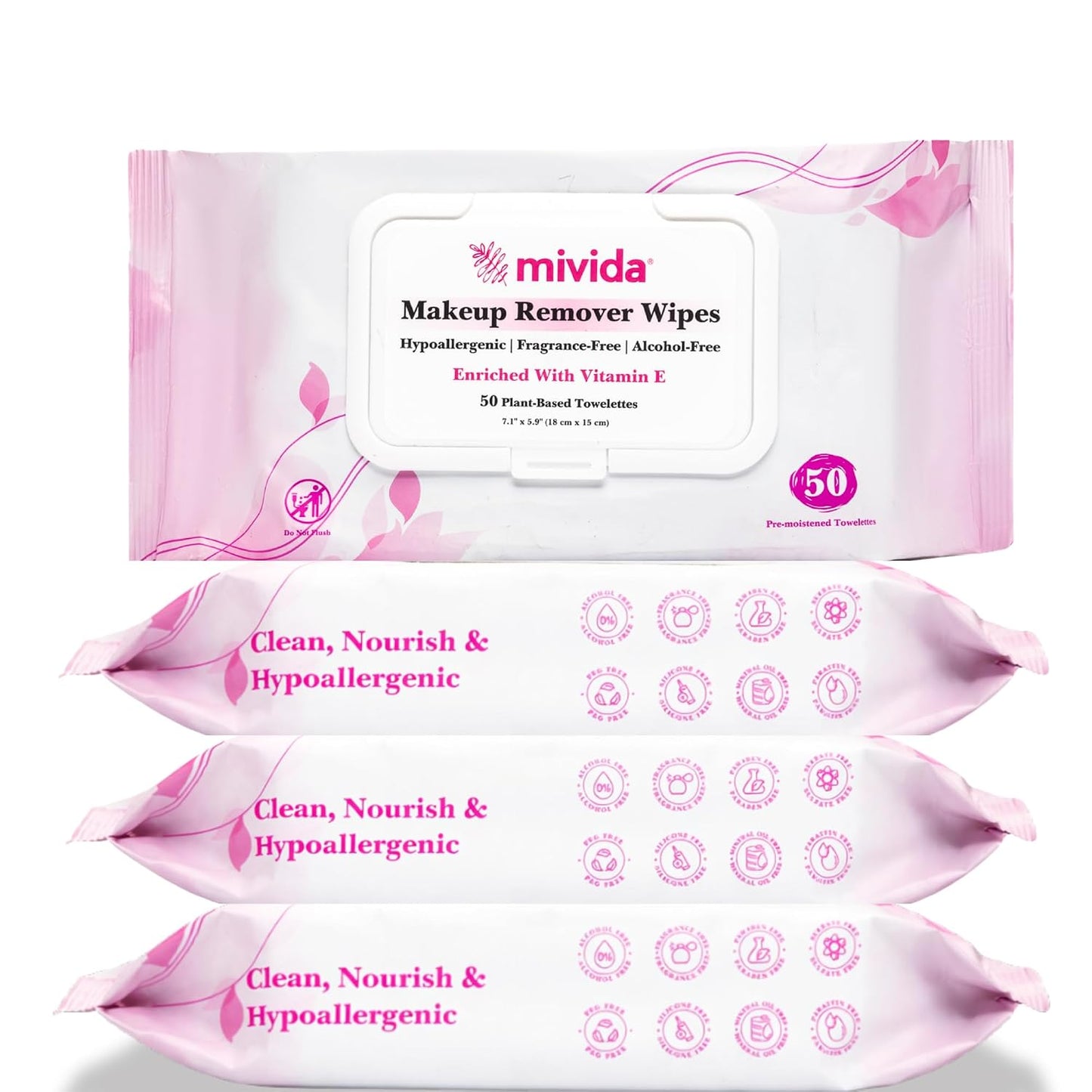 Hypoallergenic Makeup Remover Wipes - 200 Count Bulk Pack | Vitamin E, Fragrance-Free & Alcohol-Free for Sensitive Skin