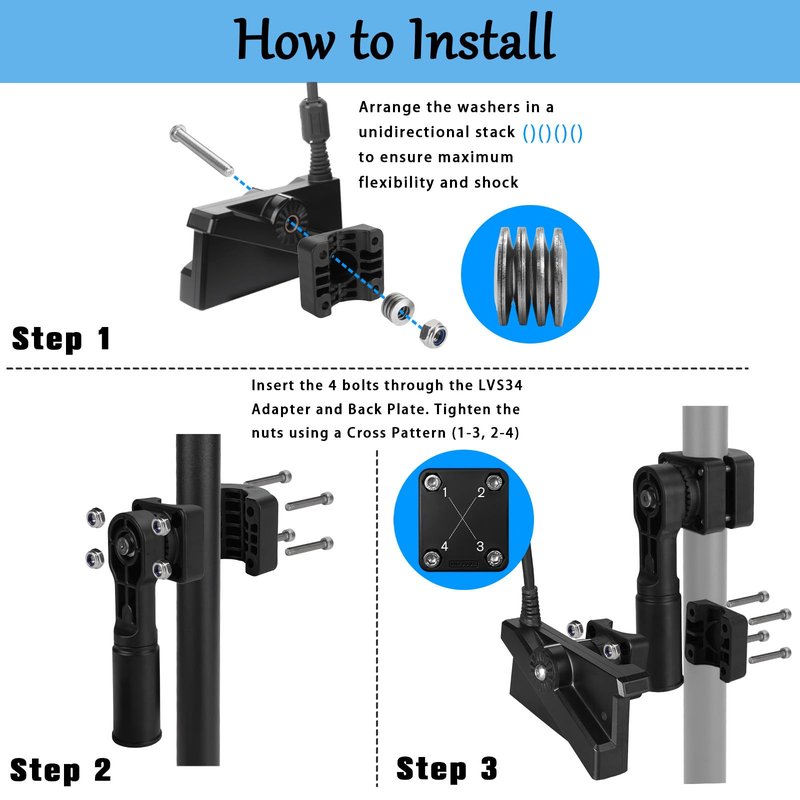 VINmounts 0 Degree Perspective Mount Compatible with LVS34,MultiMode Transducer Mount for Pole & Trolling Motor Shaft