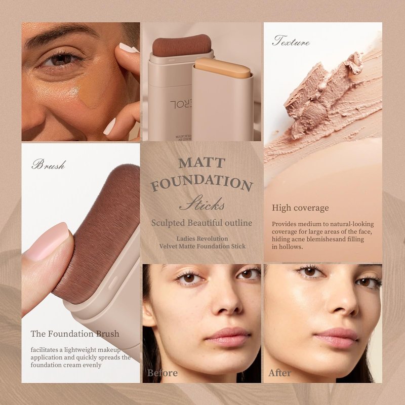 SWETIYOU Flawless Eraser Foundation Stick, Lightweight Buildable Medium-to-Full Coverage Dual Ended Makeup Stick, Multi-Use Face Makeup Bar with brush, Natural Finish