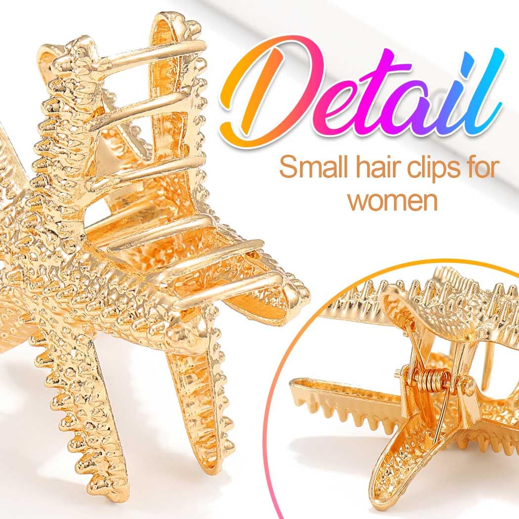 Starfish Claw Clips - Gold Metal Seashell Hair Accessories for Women | Mermaid Style