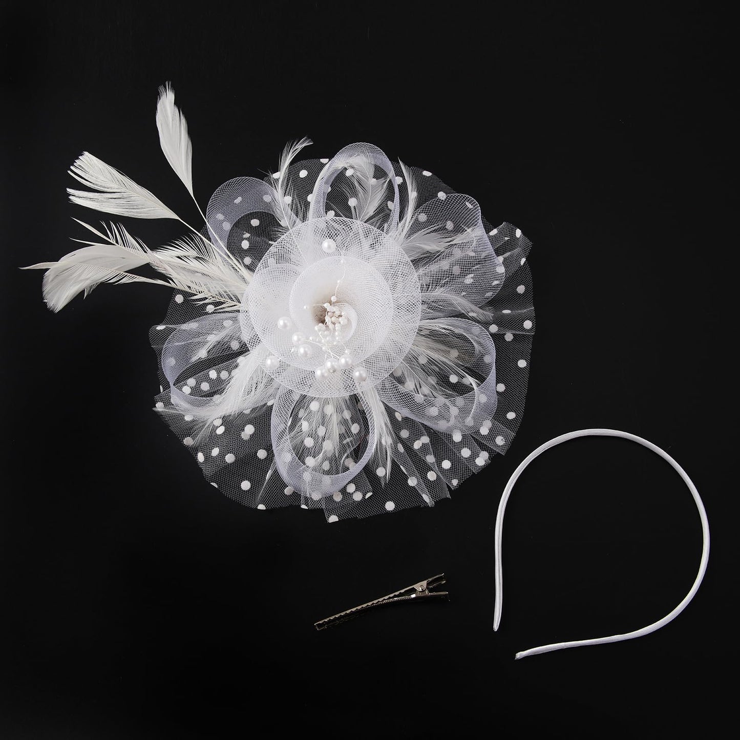 Fascinators Hats 20s 50s Pillbox Hat Cocktail Tea Party for Women (White, One Size)