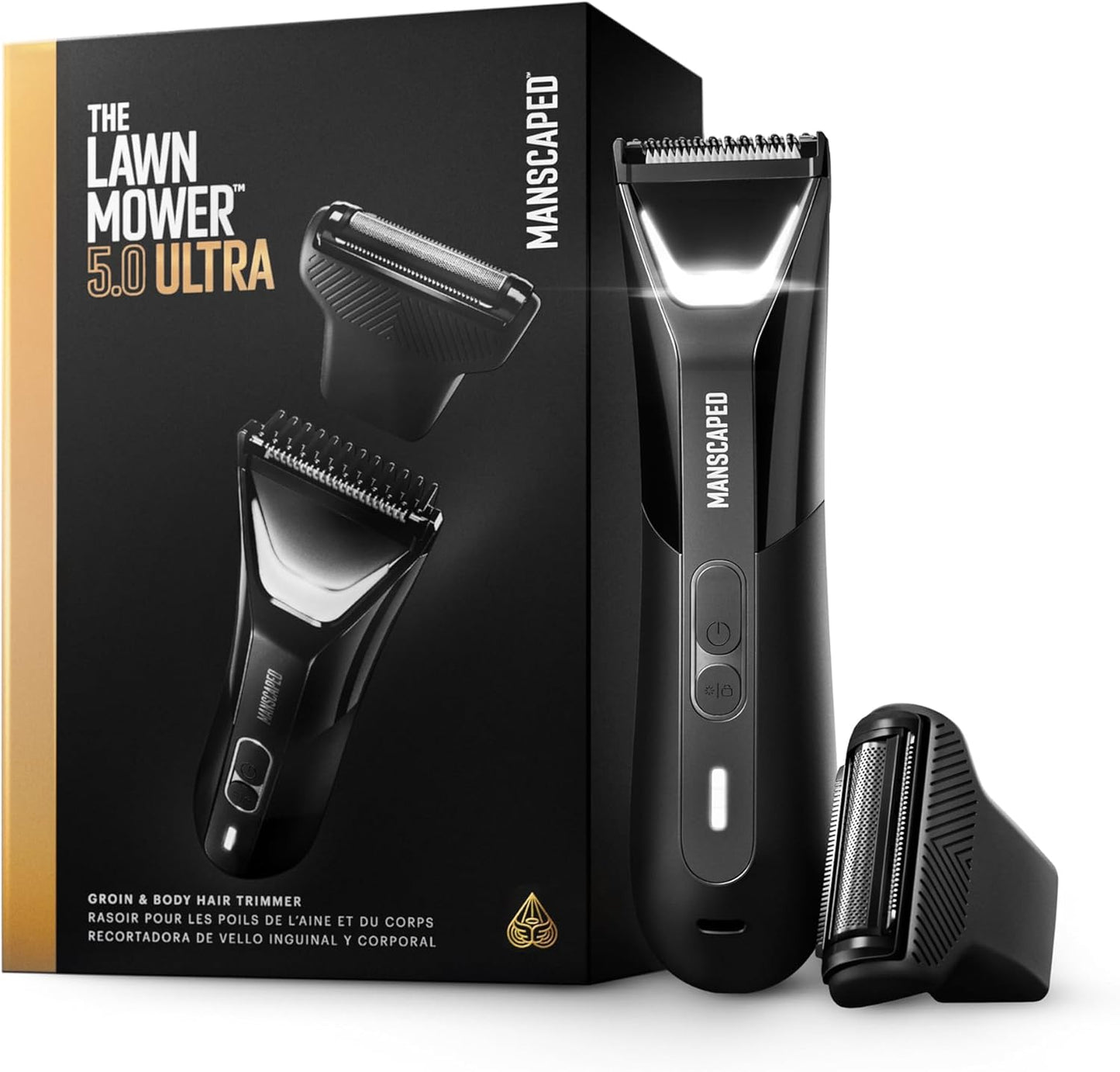 Lawn Mower 5.0 Ultra Groin & Body Hair Trimmer - Dual-Head SkinSafe® Design, Waterproof, USB-C Rechargeable, Black