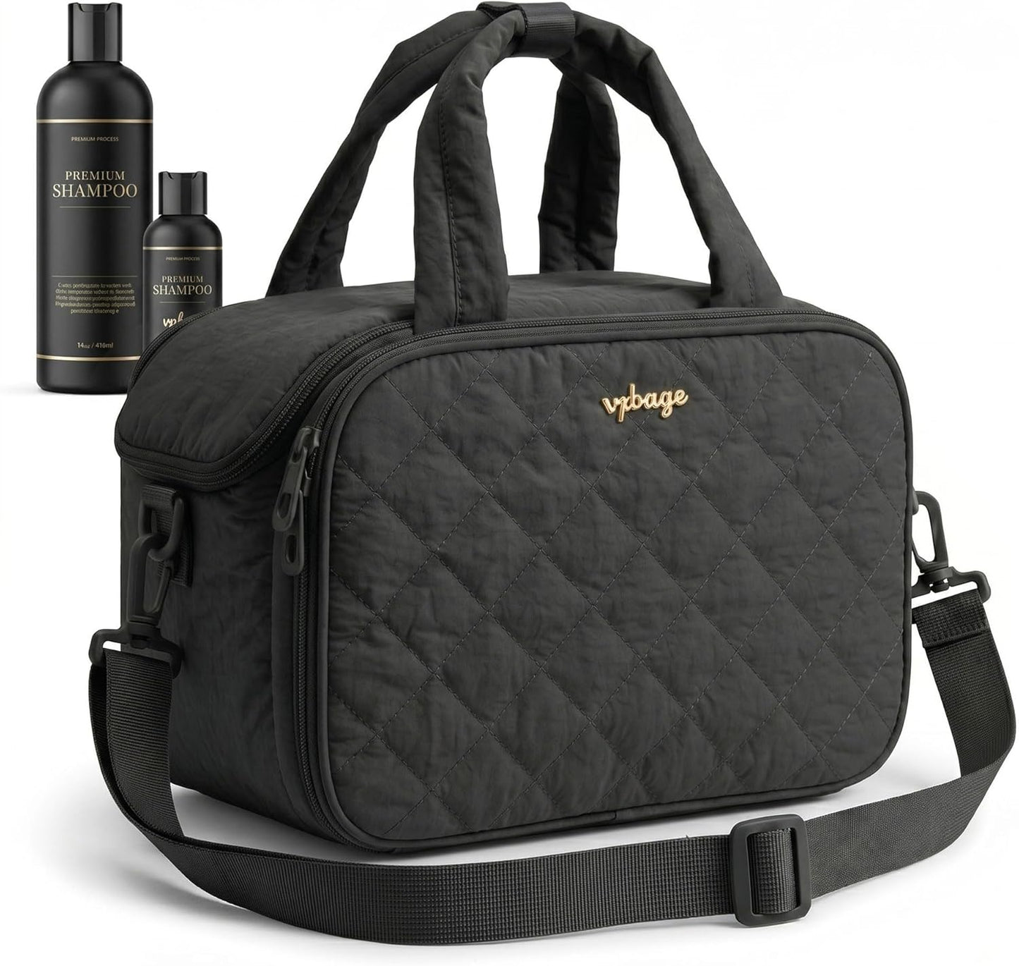 Large Quilted Toiletry Bag for Women - Puffy Travel Makeup Organizer with Removable Divider & Waterproof Design | Ideal for Gym & Vacation