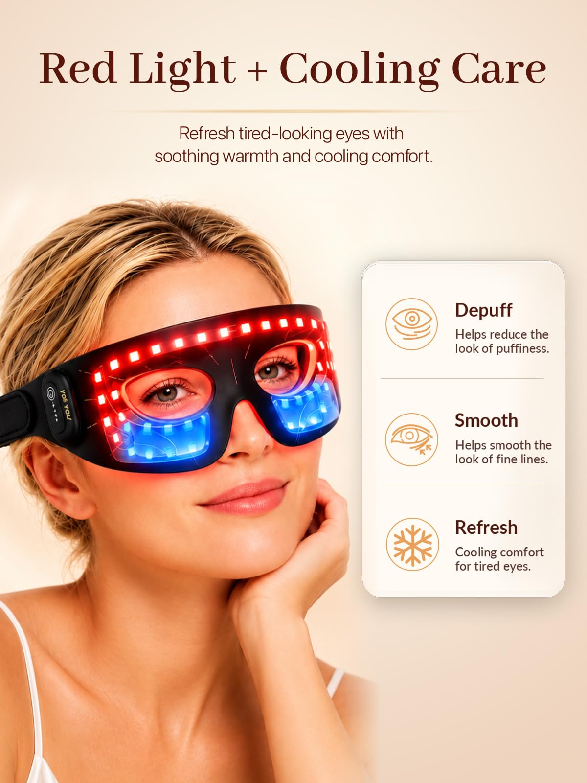 Red Light Therapy for Eyes, Under Eye Red Light Device with 630nm Red & 850nm Near Infrared, Rechargeable Wireless Remote, for Dark Circles, Puffiness, Fine Lines & Screen Fatigue