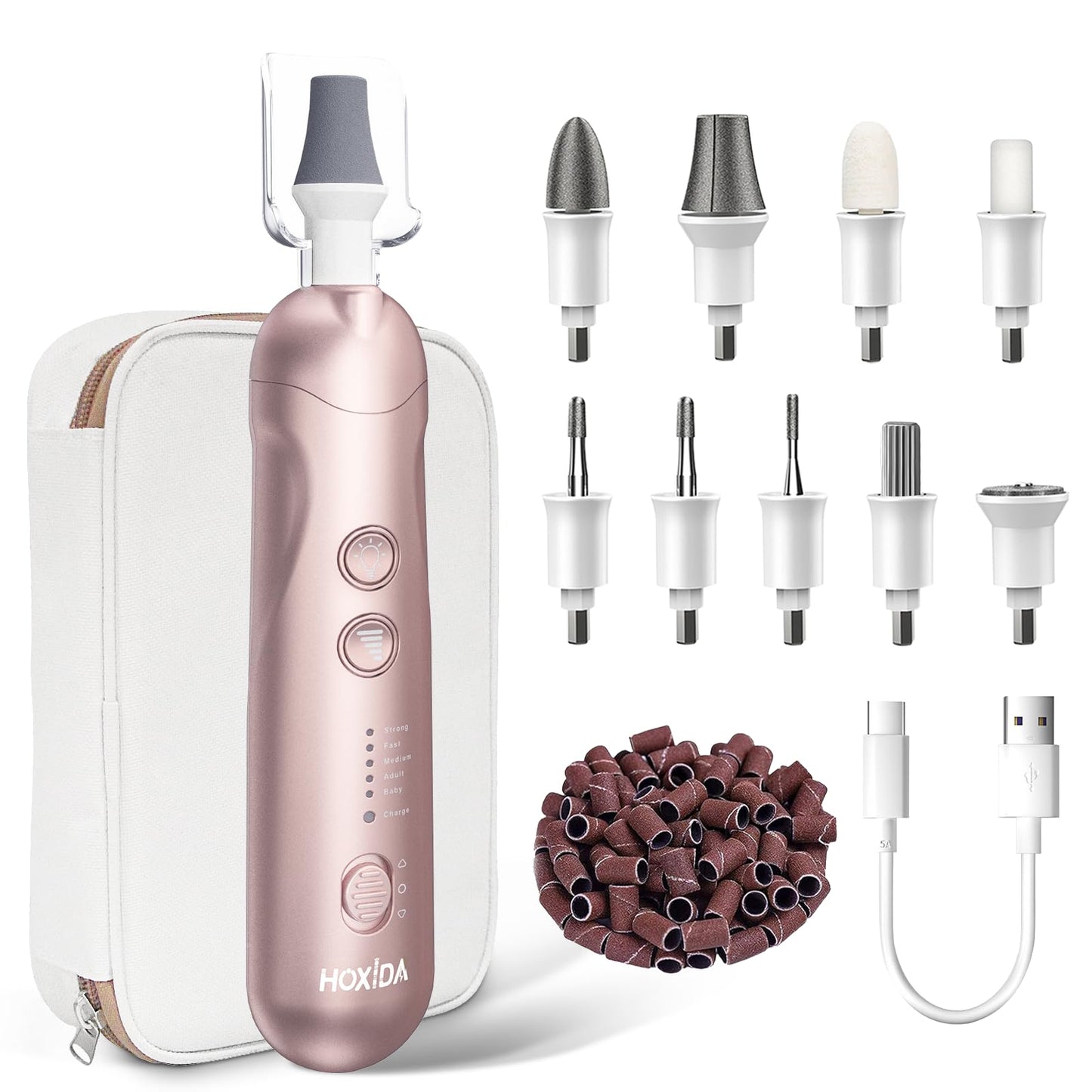 Hoxida Manicure Pedicure Kit, Professional Nail Grinder for Senior Thick Toenail, Cordless Electric Nail File, 5 Speeds Pedicure Tools for feet Callus Remover, Nail Drill for Women Hand Feet Care