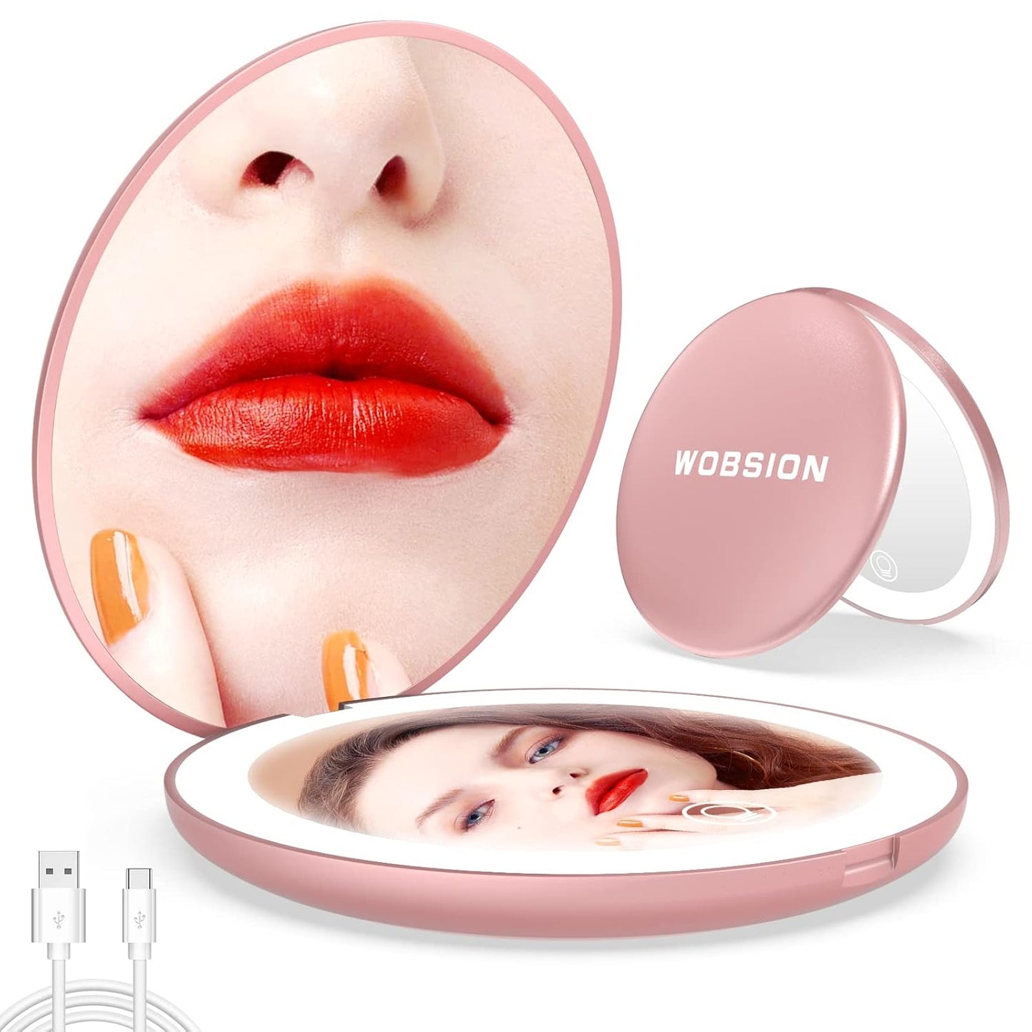 LED Travel Makeup Mirror - 1x/10x Magnification, Compact & Portable | 3.5-Inch, Folding, Handheld, Round, Cyan