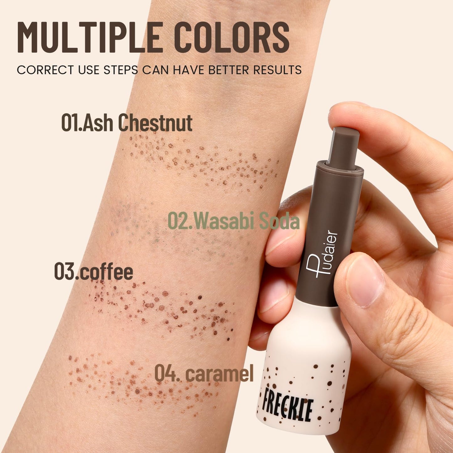 Pudaier ALL NEW Freckle Stamp Pen, Longer-Lasting & Waterproof Fake Freckles, 5-Point Faux Freckles Stain Marker Pencil, Natural-Looking Freckle Sunkissed Makeup, Upgrade Light Brown