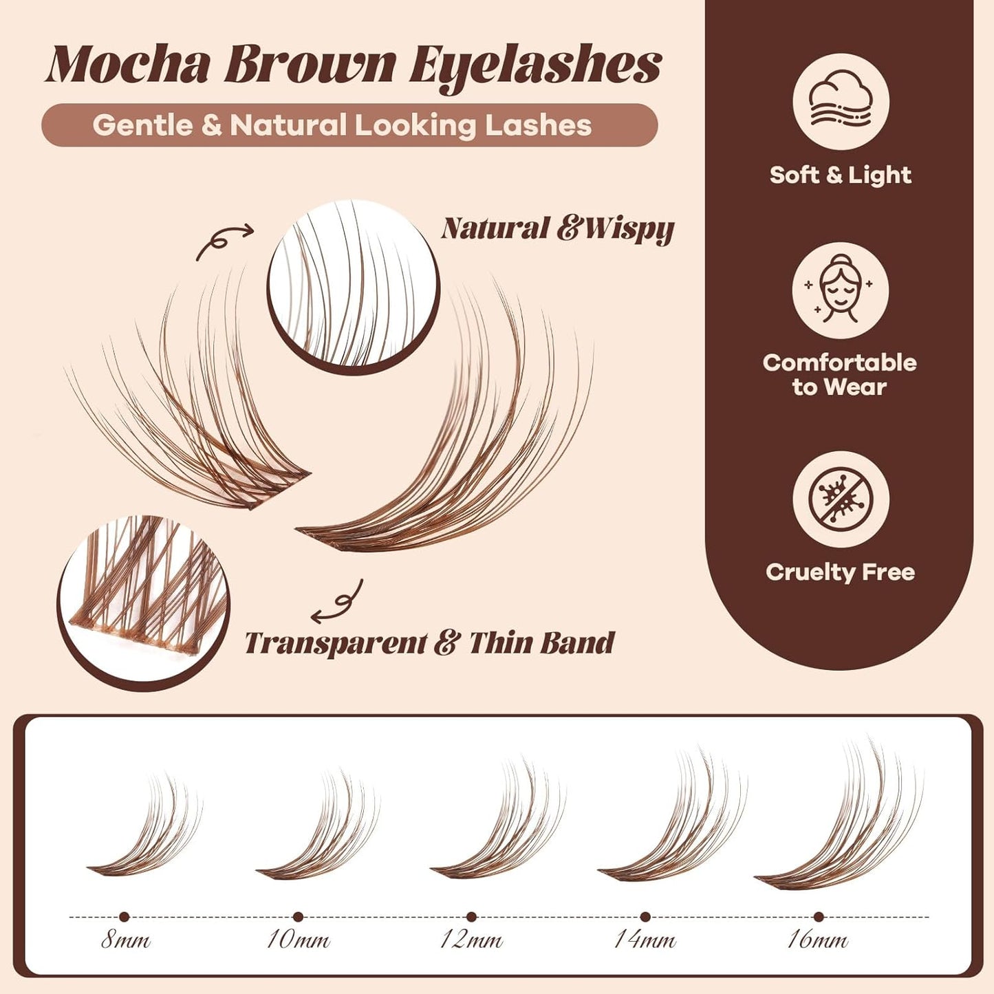 Brown Lash Clusters - Soft Eyelash Extensions for Light Hair | Comfortable MochaLash Eyelashes for All Occasions