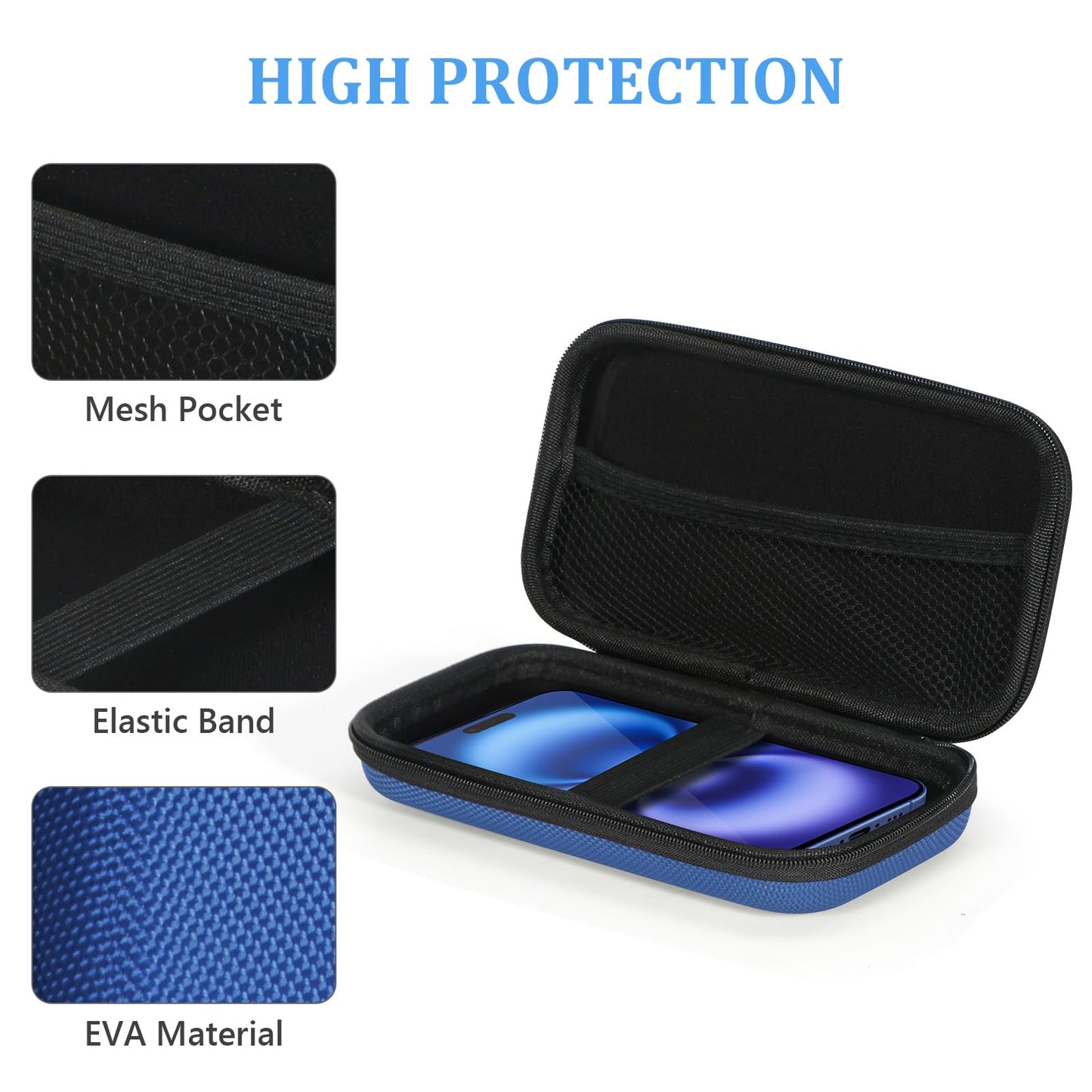 GLCON Portable Protection Hard EVA Case for External Battery, Cell Phone, GPS, Hard Drive, USB/Charging Cable, Small Carrying Bag Mesh Inner Pocket, Zipper Enclosure, Universal Travel Pouch Bag