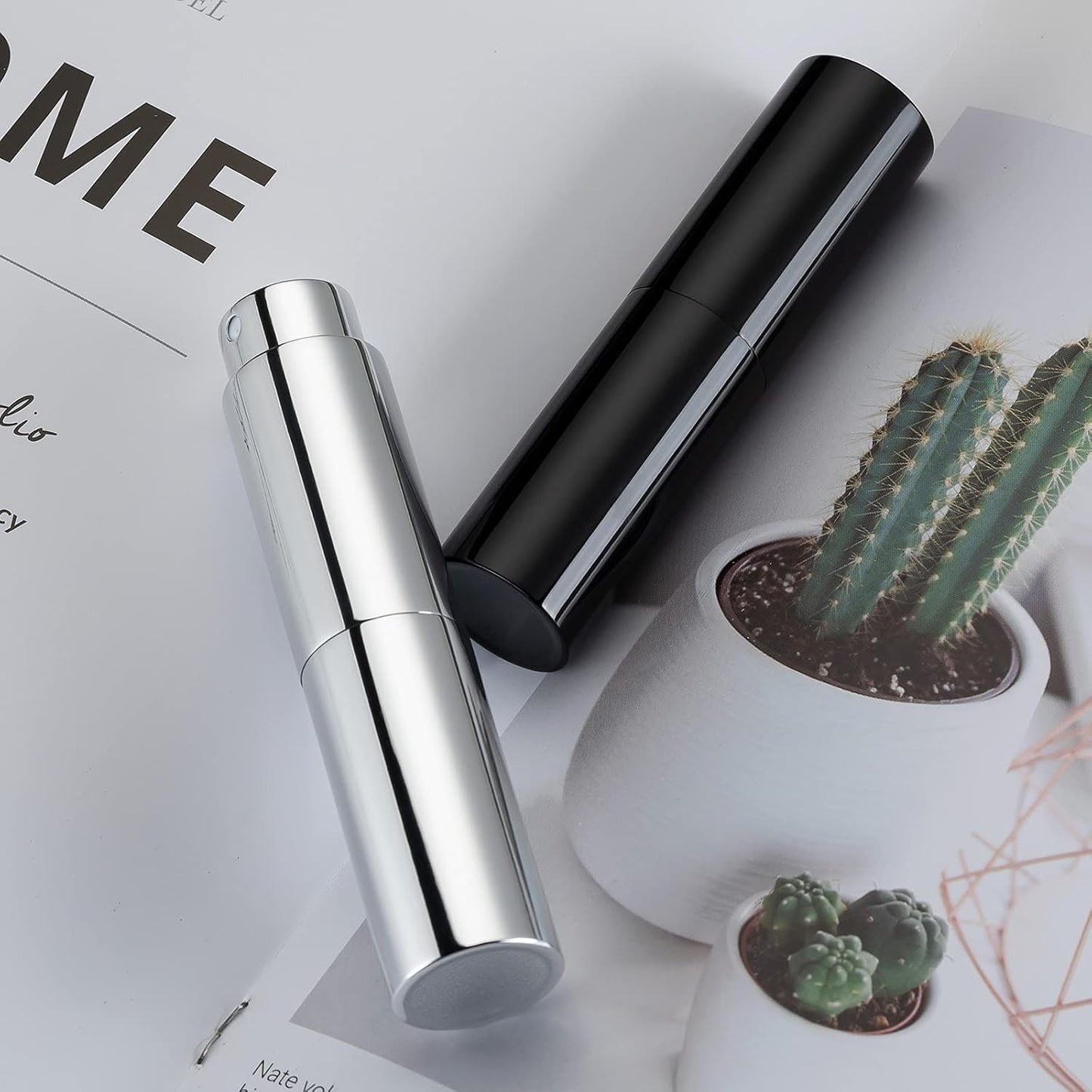 8ML Atomizer Perfume Spray Bottle - Travel-Friendly Empty Cologne Dispenser | Glossy Black & Silver (2 Pack)