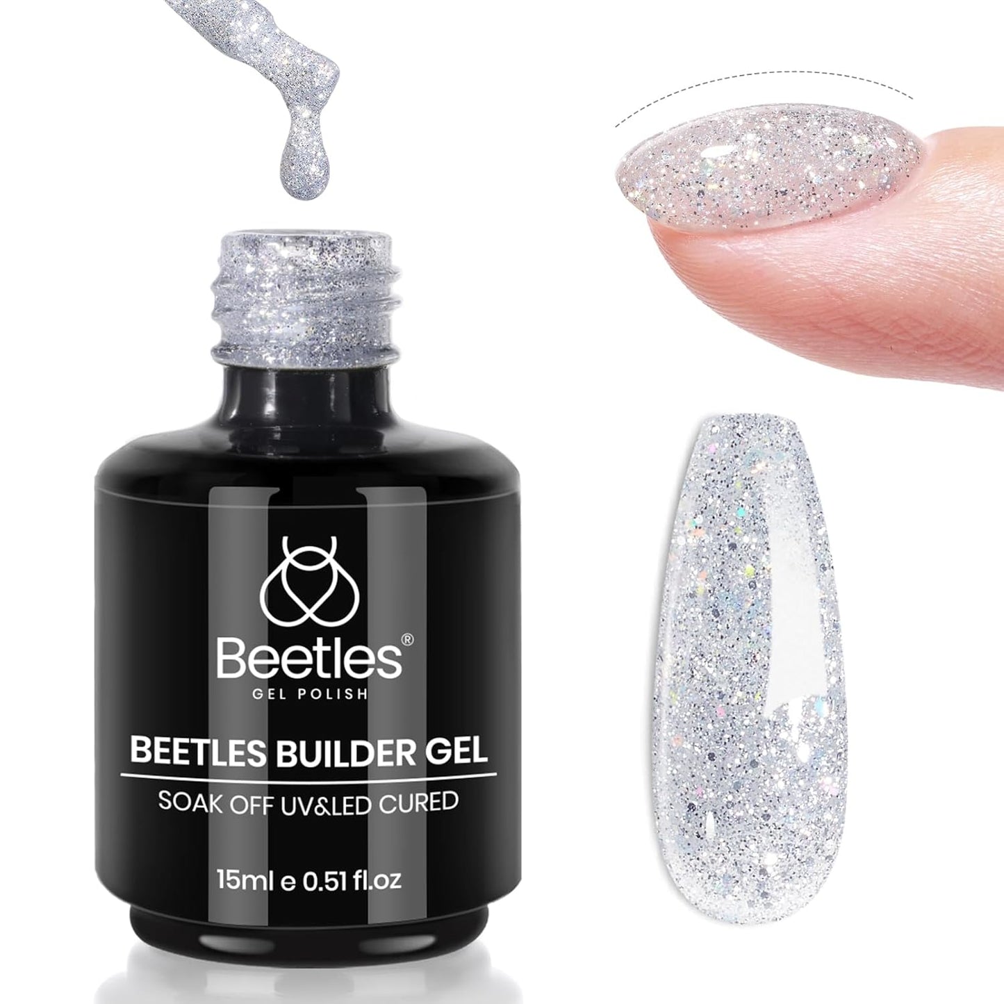 Beetles Builder Gel - 0.5oz Jelly Pink Nail Building Gel | HEMA & TPO Free, 7-in-1 Strengthening Formula for DIY Nail Art