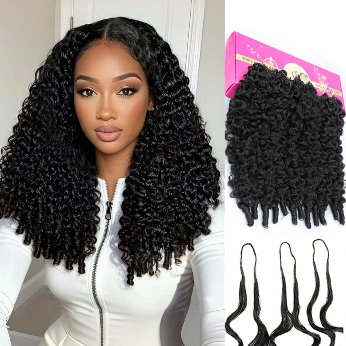 Human Crochet Hair for Black Women - 20 Inch Burmese Curly Pre-Looped | Natural Black, Reusable Bundles