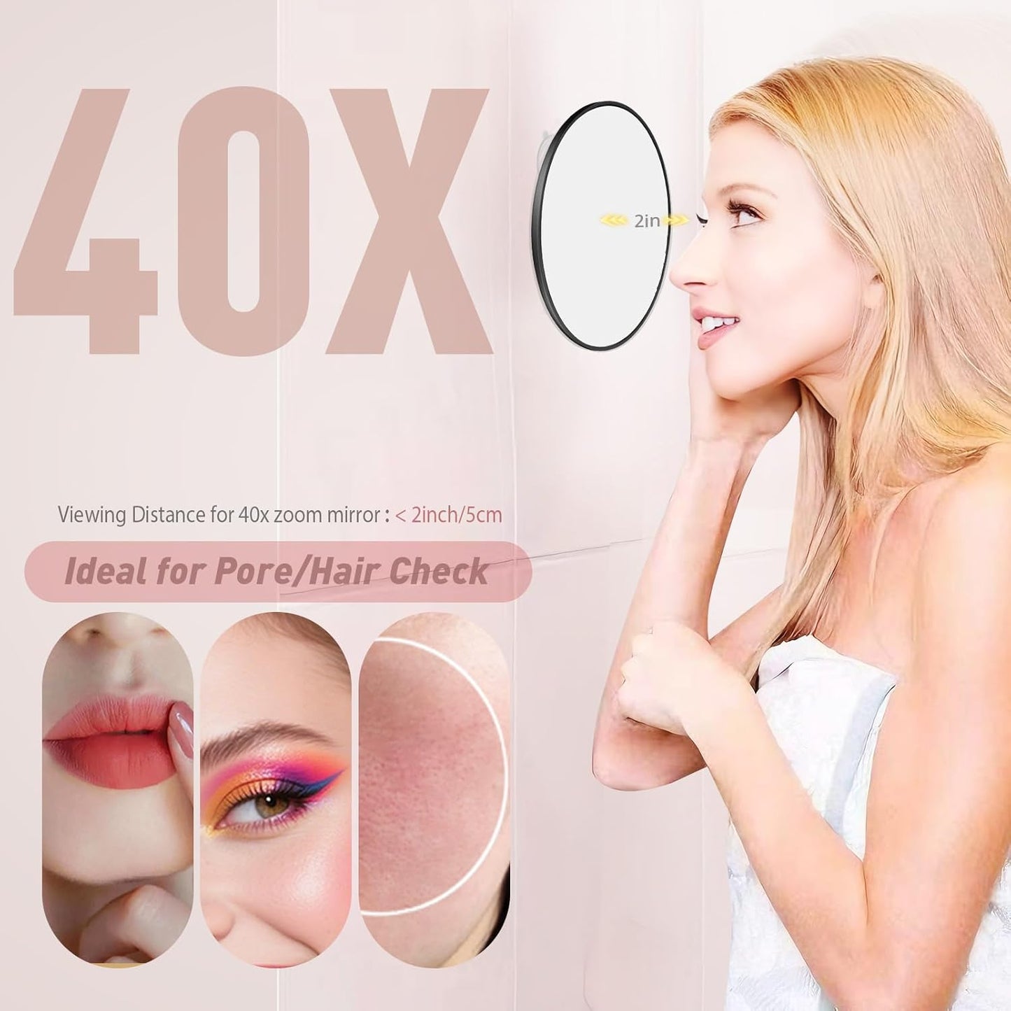 40x Magnifying Makeup Mirror - Compact Travel Vanity Mirror with Suction Cup | Portable Handheld Design