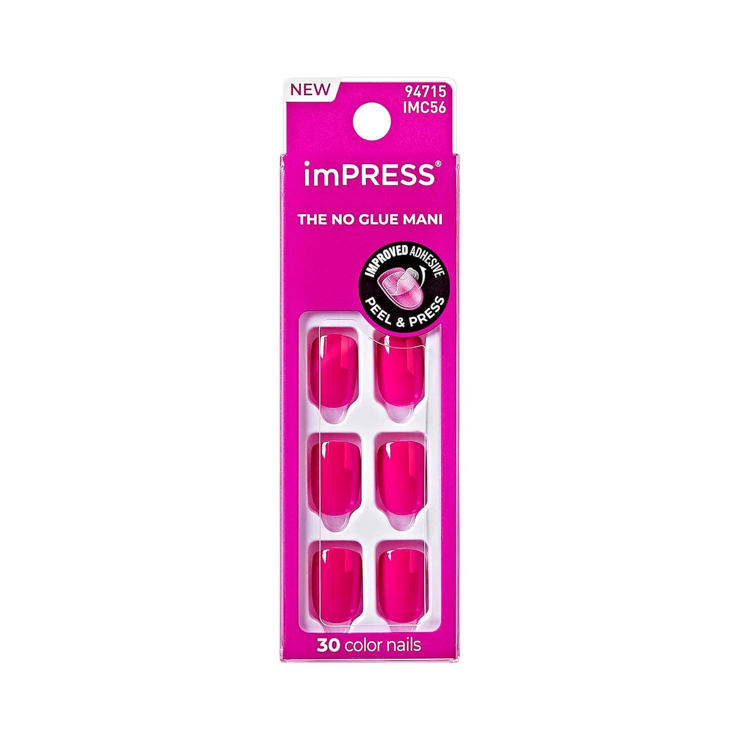 Impress No Glue Press On Nails - 'All Smiles' Pink Squoval Short | 30 Nails, Prep Pad & Manicure Kit