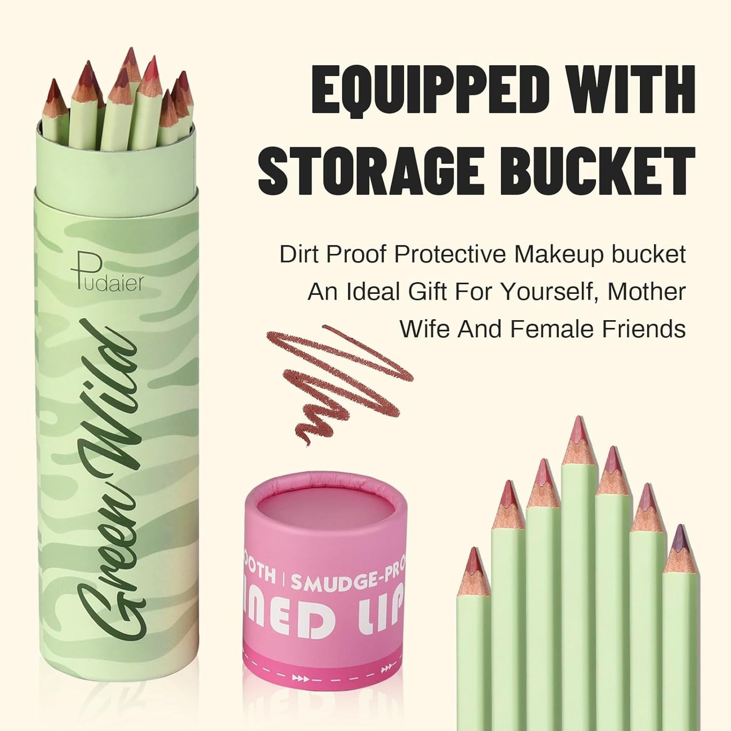 Pudaier 12-Color Lip Liner Set - Waterproof Matte Velvet Lip Liners | Long-Lasting, High Pigment, Creamy Smooth