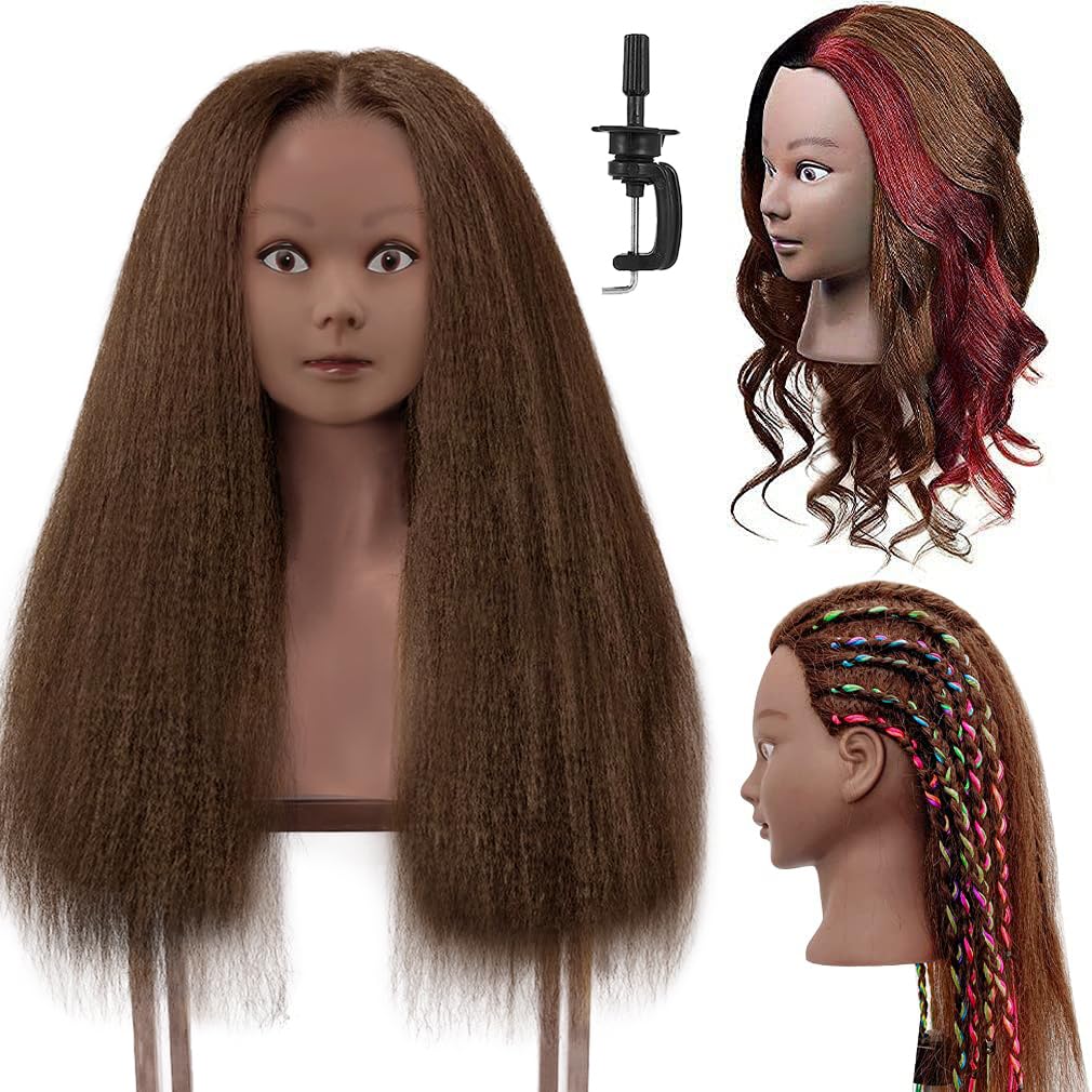 Mannequin Head with Hair - Brown 26"-28" | #4 Shade for Makeup, Braiding, and Hairdressing Training