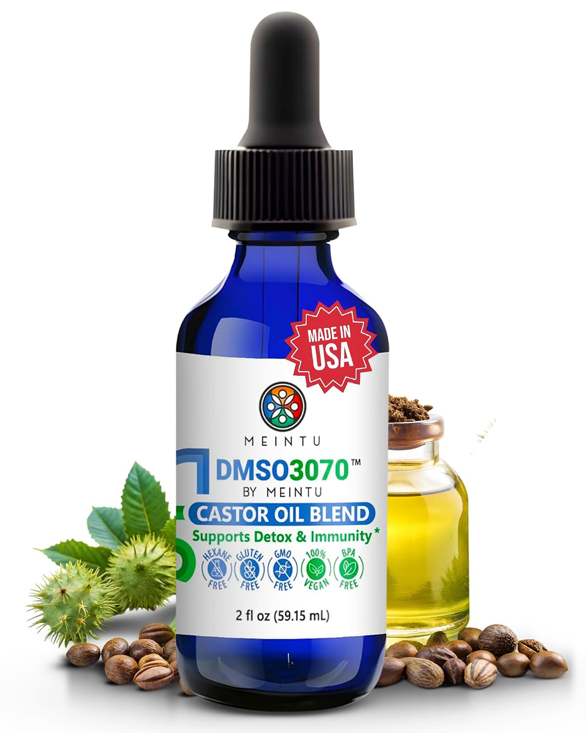 Pure Cold Pressed DMSO Castor Oil - Organic Blend for Skin Renewal & Detox | Hexane Free, 2 Oz