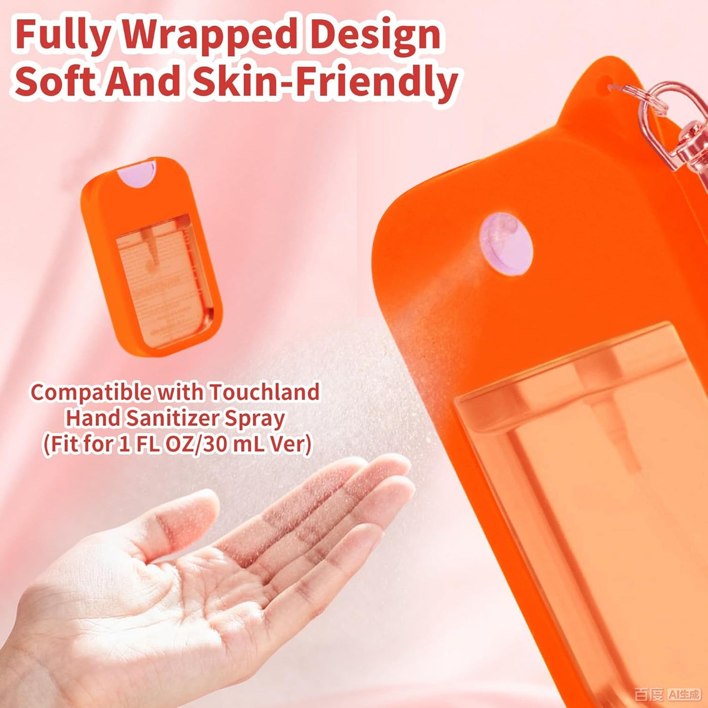 LEISENOR Silicone Case Compatible with Touchland Hand Sanitizer Spray, Protective Case with Keychain for Power Mist and Glow Mist 1 fl oz 30ml, Hand Sanitizer Spray Accessory orange