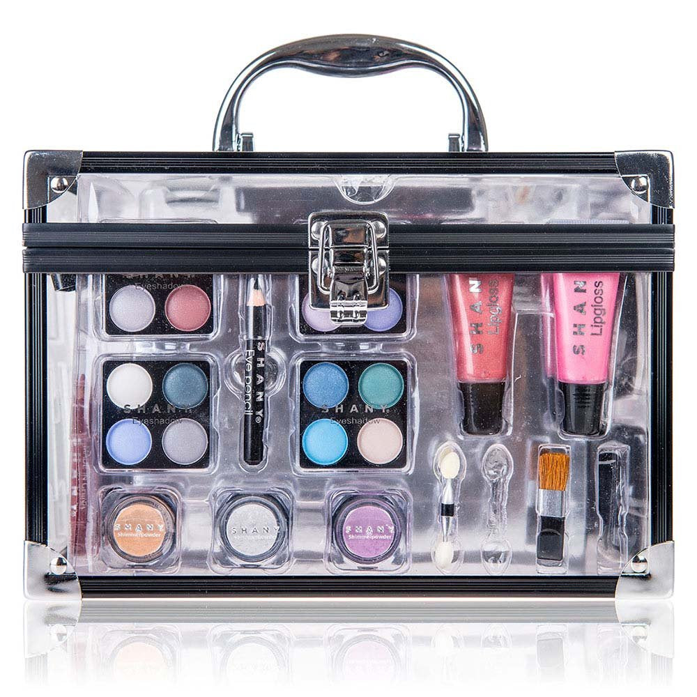 SHANY Makeup Train Case - Reusable Aluminum Organizer with Eye Palettes, Blushes & Brushes | Gift Set