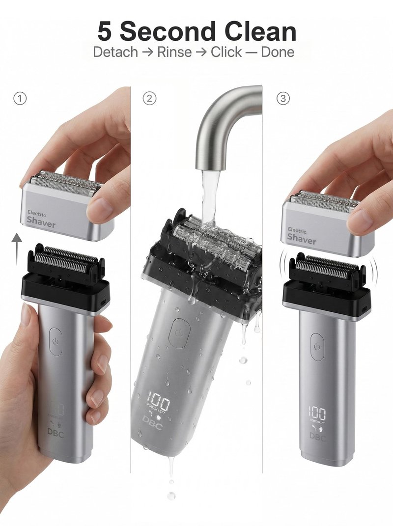 Men's Electric Foil Shaver Rinse Under Faucet & Shower Ready with Wet/Dry Shave, Type-C Fast Charging & Digital LED Display, Travel-Rechargeable Razor for Daily Close Face Beard Grooming