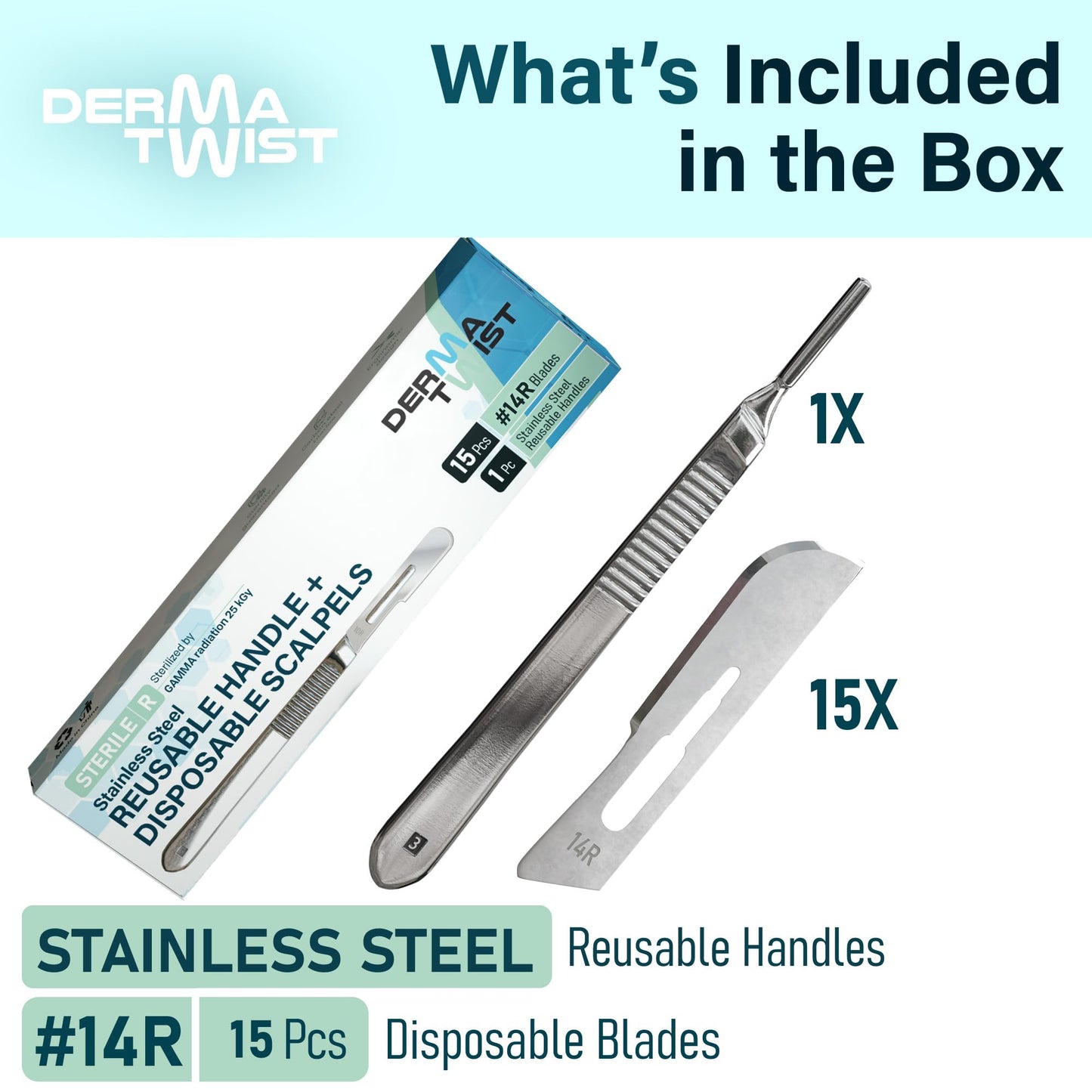 DermaTwist 14R Dermaplane Razor for Women Face – 15-Pack Sterile Dermaplane Scalpels Blades + #3 Dermaplane Handle Facial Razors for Women Face Dermaplaning Professional Face Shaver