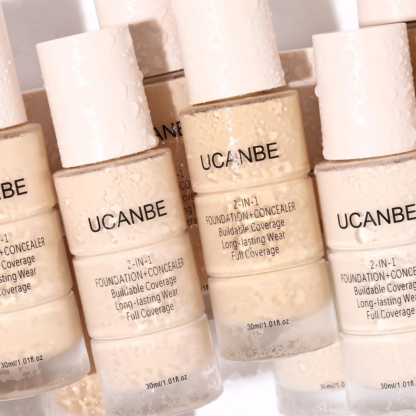 UCANBE 2-in-1 Liquid Foundation & Concealer, Full Coverage Foundation Makeup Set for Combination & Oily Skin, Hydrating Formula with Hyaluronic Acid, Vitamin C (02 Classic Ivory)