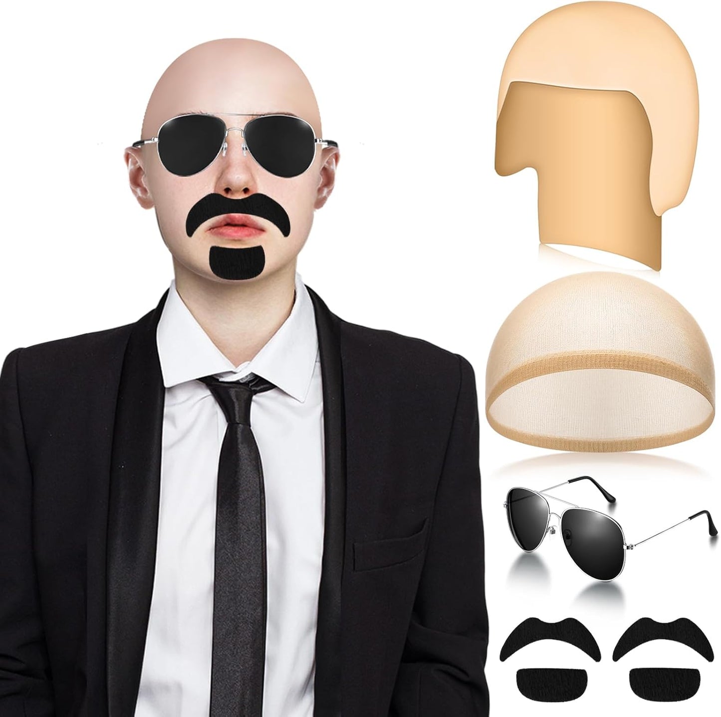 Bald Caps for Halloween | Mepase Costume Accessories with Glasses & Mustache for Men & Women