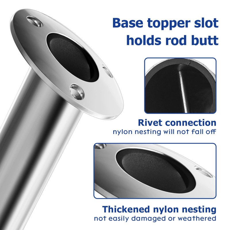 15 Degree Fishing Rod Holder 2 Pack, 316 Stainless Steel Rod Holders for Fishing Boat, Flush Mount, Heavy Duty