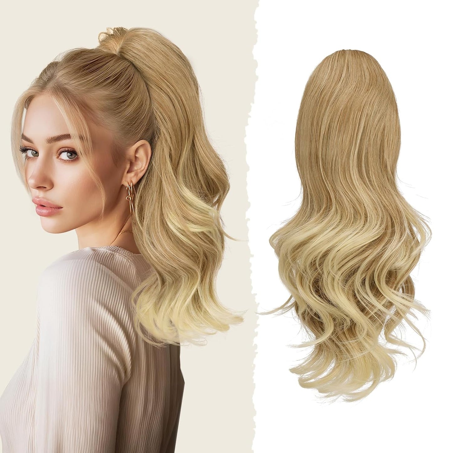 Claw Clip Ponytail Extension - 16 Inch Curly Wavy Synthetic Hairpiece | Dark Brown Fluffy Clip-In for Natural Look