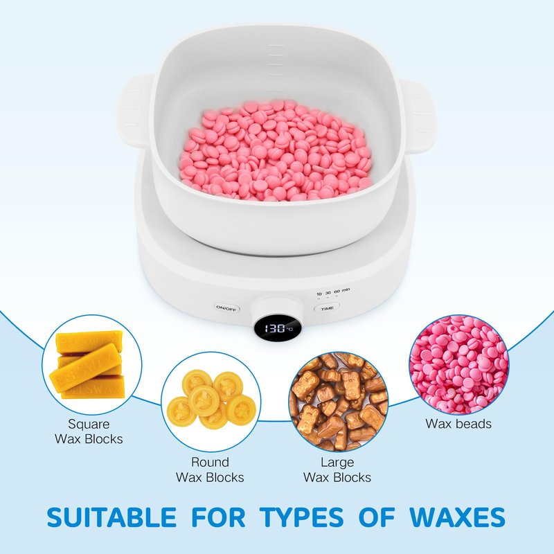 Wax Warmer for Hair Removal, Adjustable Temperature, Digital Display Professional Hot Wax Warmer Pot with Silicone Bowl, Timer setting，white
