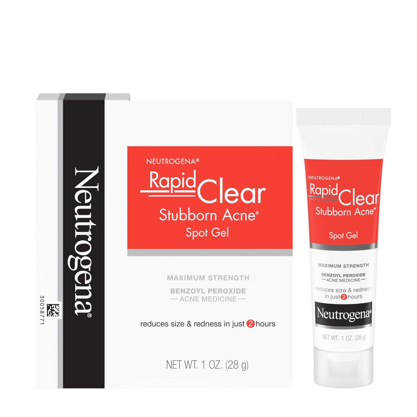 Neutrogena Rapid Clear Stubborn Acne Spot Treatment Gel, Maximum Strength 10% Benzoyl Peroxide Treatment Medication for Acne Prone Skin, Pimple Cream Reduces Size & Redness, 1 oz