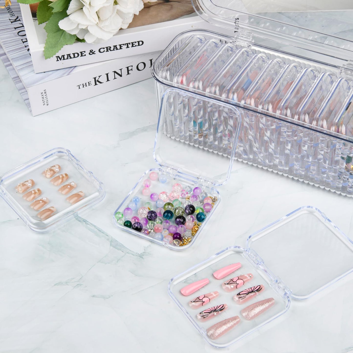 LONTOHCE Press On Nail Organizer, 12pcs 3.3inch Clear Storage Box