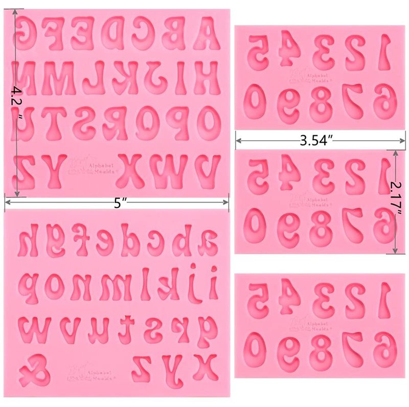 5 Pieces Small Letters Molds and Numbers Silicone Molds，0-9 Numbers, Uppercase and Lowercase Alphabet Baking Molds for Candy, Chocolate Covered Strawberries, Cake Decoration