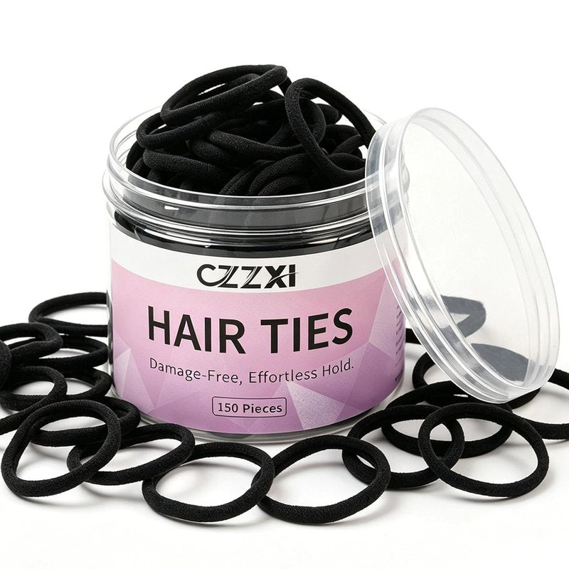 CZZXI Hair Ties - 150Ct No Damage Seamless Elastic Ponytail Holders for Fine Hair | Soft Nylon, Black
