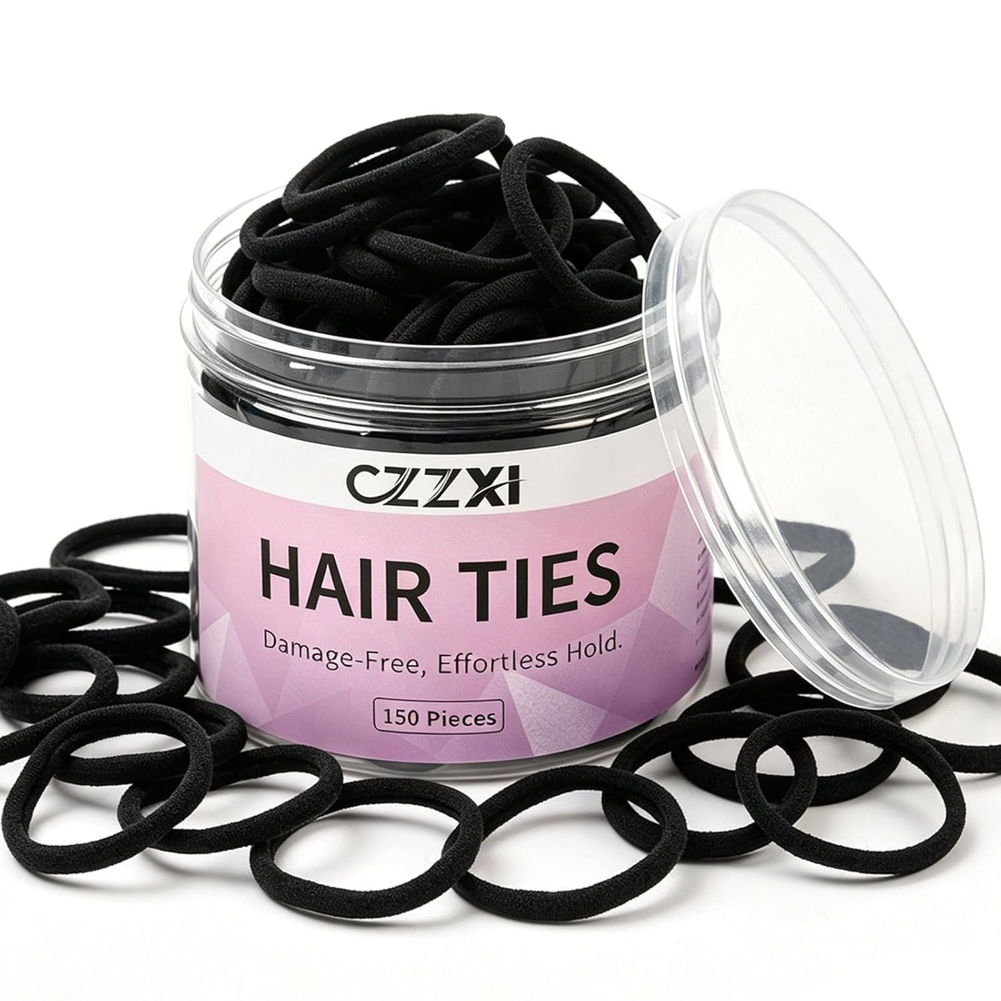 CZZXI Hair Ties - No Damage Seamless Elastic Ponytail Holders for Fine Hair | 150Ct Bulk Soft Nylon (Black)