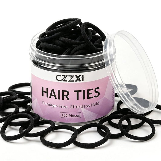 CZZXI Hair Ties - No Damage Seamless Elastic Ponytail Holders for Fine Hair | 150Ct Bulk Soft Nylon (Black)
