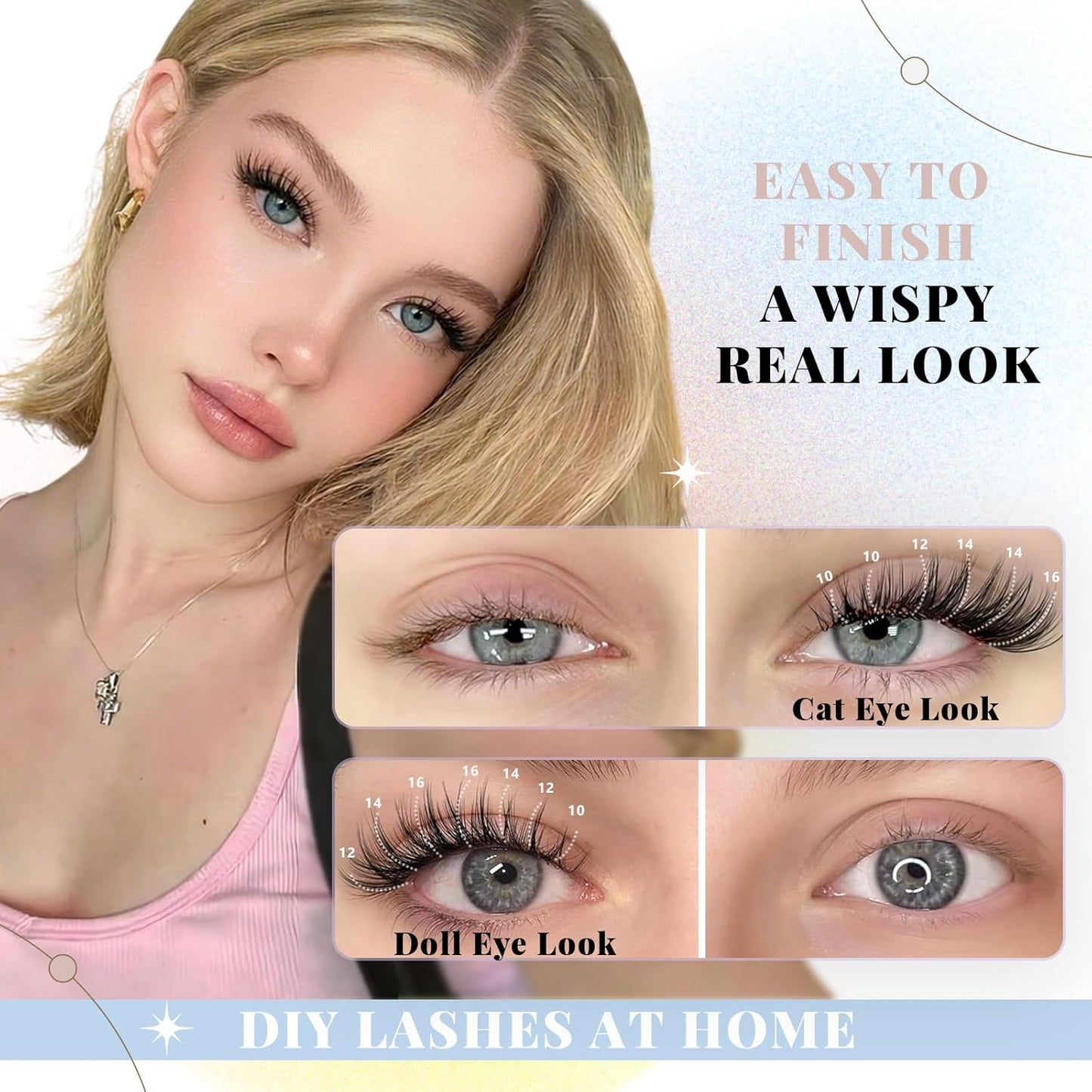 Natural Lash Cluster Eyelash Extensions Kit - 192 Pcs C Curl 10-16mm Fluffy False Lashes | DIY for Beginners