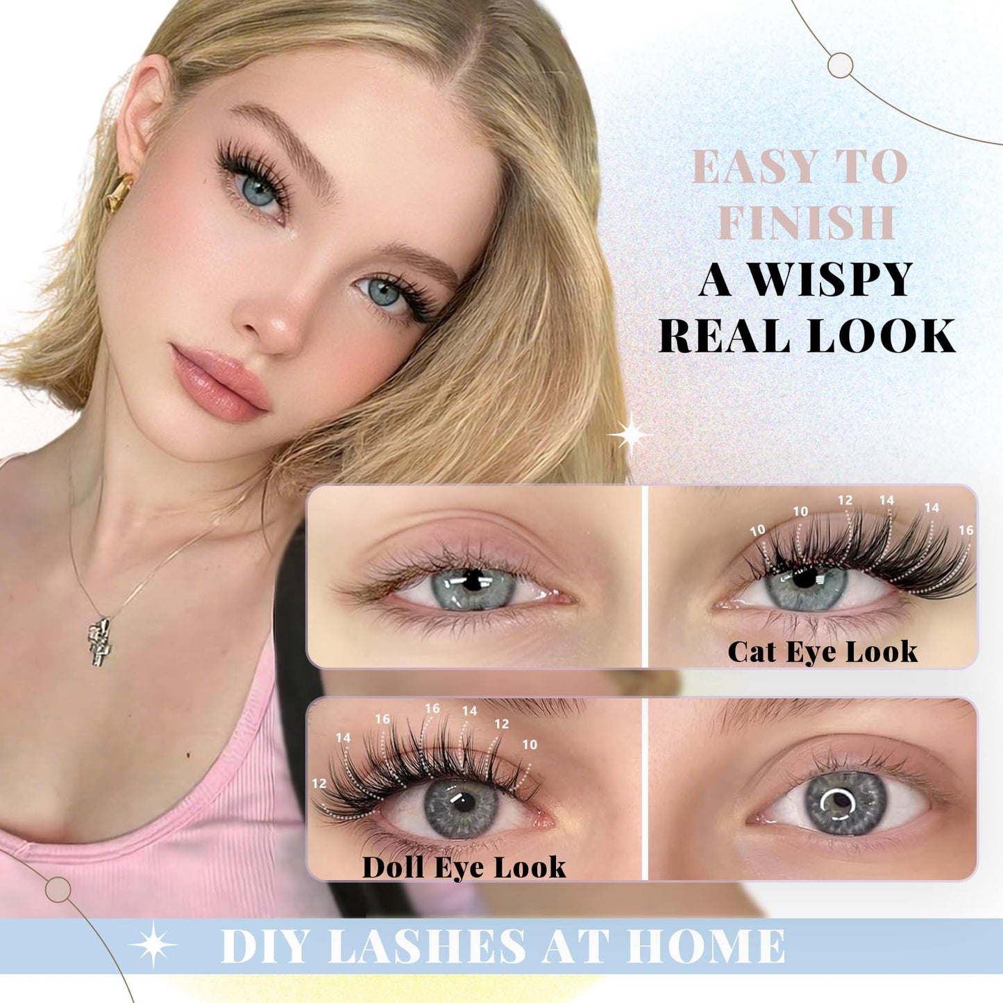 Wispy Lash Clusters, Natural Lash Cluster Eyelash Extensions 320 Pcs C Curl 10-16mm Individual Fluffy False Eyelashes Thin Band DIY for Beginners at Home