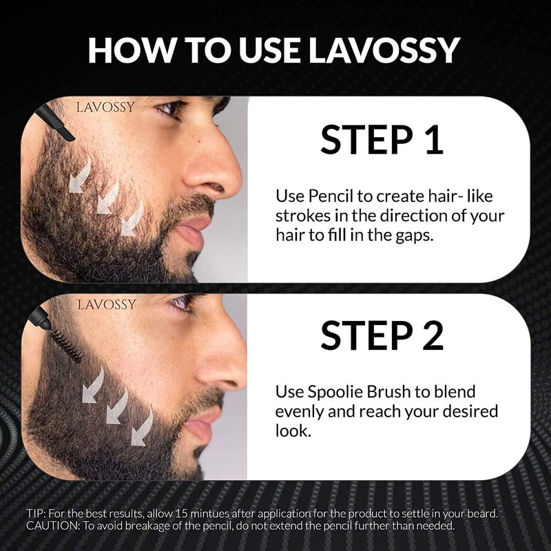 LAVOSSY Beard Pencil - Long Lasting and Easy to Use Beard Pen with Blending Brush for Natural, Water/Sweat Proof Results (Light Brown, 1 Count)