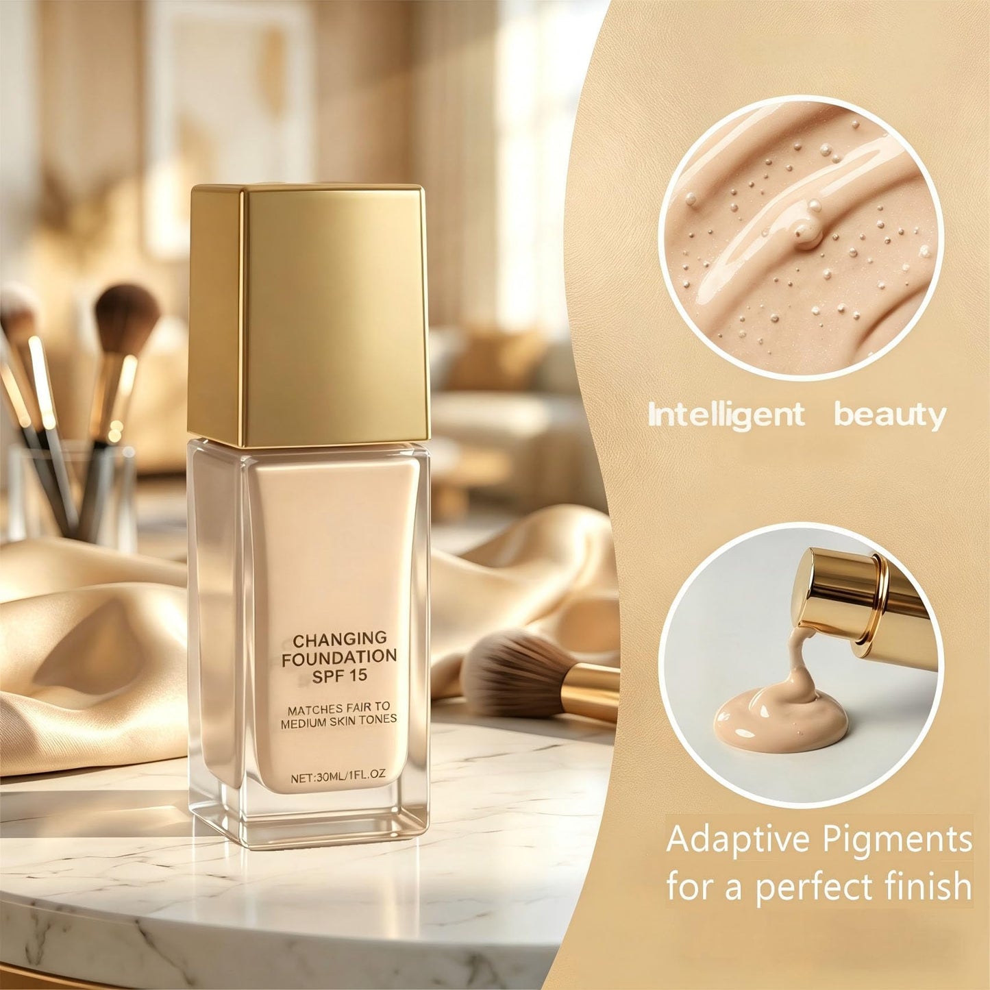Color Changing Foundation for Mature Skin – Upgraded 3-in-1 Hydrating Foundation, Concealer & Moisturizer – Lightweight, Natural Glow, Self-Adjusting to All Skin Tones – Travel-Friendly, 1 PCS