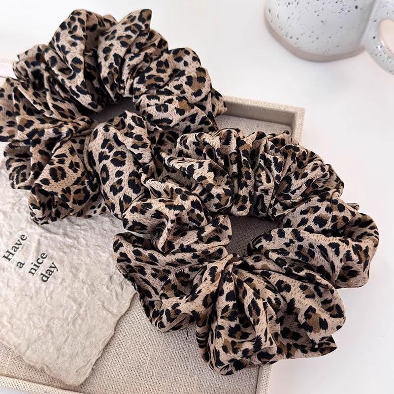 Leopard Print Scrunchies for Women - 2 Pcs Hair Ties